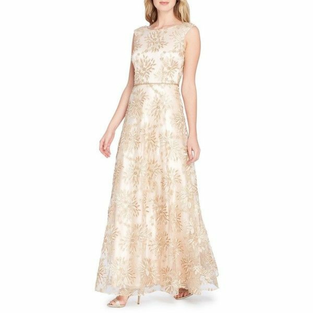 EUC Tahari Arthur Levine Embroidered A-Line Dress